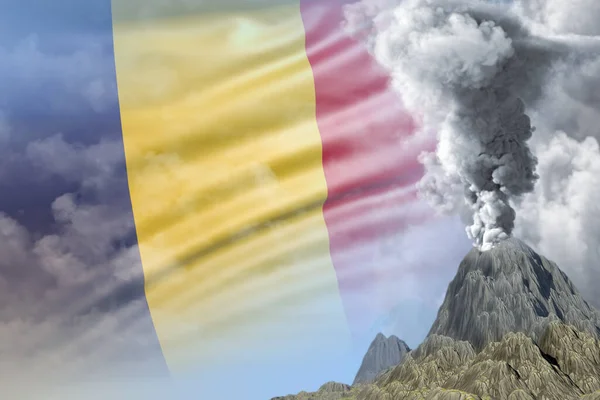 High Volcano Blast Eruption Day Time White Smoke Romania Flag — Stock Photo, Image