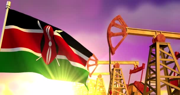 Kenia Vlag Achtergrond Van Oliebronnen — Stockvideo