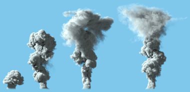 4 farklı katı beyaz duman sütunu volkan ya da büyük endüstriyel patlama gibi - kirlilik kavramı, nesnenin çizimi