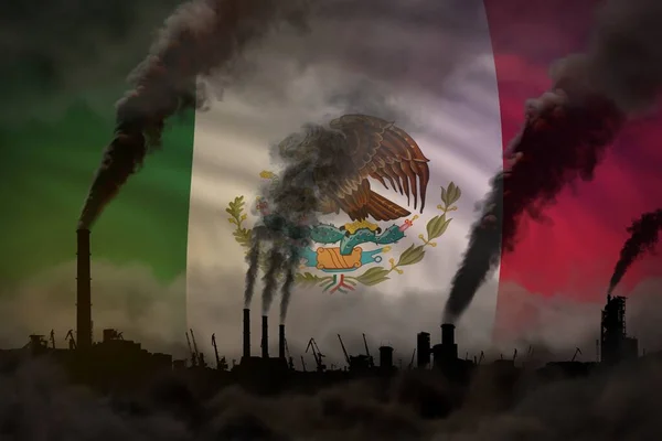 Concepto Calentamiento Global Humo Pesado Chimeneas Industriales Fondo Bandera México —  Fotos de Stock