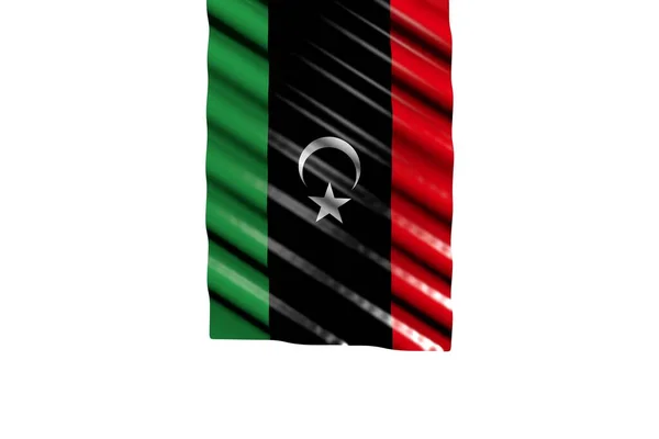 Schöne Glänzende Flagge Libyens Mit Großen Falten Hängt Von Oben — Stockfoto