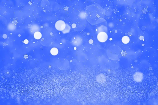 Голубой Красивый Сверкающий Абстрактный Фон Блестки Огни Падающими Снежинками Муха — стоковое фото