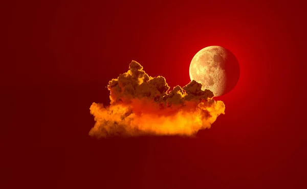 Cúmulo Rojo Solitario Con Luna Naturaleza Ilustración —  Fotos de Stock