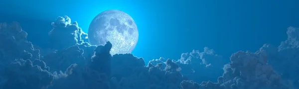 大积云全景和月球 自然3D渲染 — 图库照片