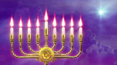 Beytüllahim Yıldızı 'yla parlayan Hanuka menora feneri.