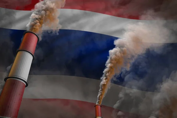 Концепция Борьбы Загрязнением Таиланда Две Огромные Фабричные Трубы Тяжелым Дымом — стоковое фото