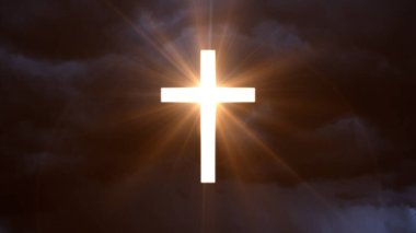 glowing christian cross symbol on cloudy sky backdrop - cgi abstract 3D rendering
