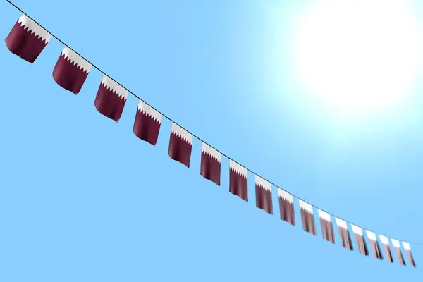 Wonderful Many Qatar Flags Banners Hanging Diagonal String Blue Sky —  Fotos de Stock