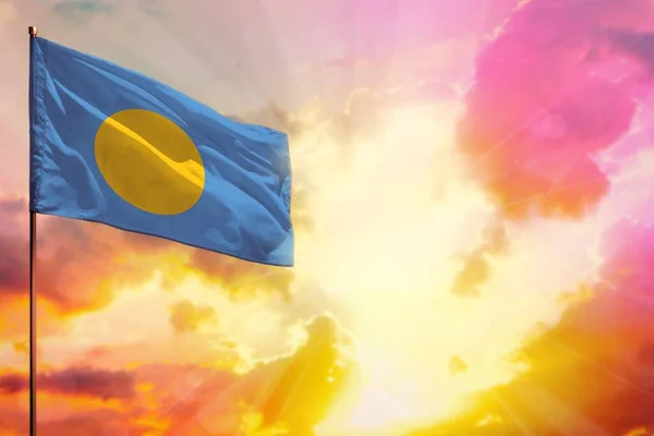 Vlající Vlajka Palau Levém Horním Rohu Maketa Místem Pro Vaše — Stock fotografie