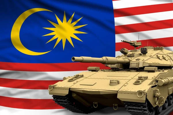 Tangki Berat Dengan Desain Fiksi Pada Latar Belakang Bendera Malaysia — Stok Foto