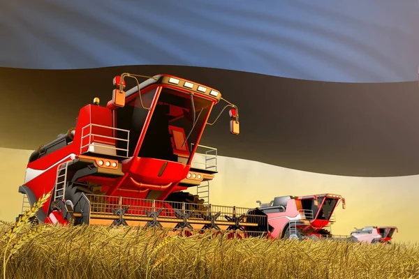 Industriële Illustratie Van Landbouw Combineren Oogstmachine Werken Het Platteland Met — Stockfoto