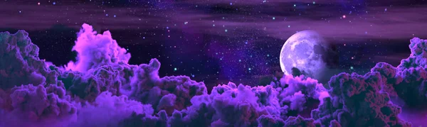 Fondo Panorama Grandes Nubes Cúmulos Luna Cgi Nature Ilustración — Foto de Stock