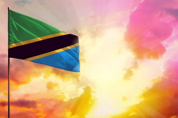 Развешивание Флага Танзании Левом Верхнем Углу Макета Местом Вашей Информации — стоковое фото
