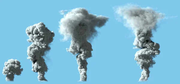 Katı Gri Duman Sütununun Farklı Görüntüsü Yanardağ Büyük Endüstriyel Patlama — Stok fotoğraf