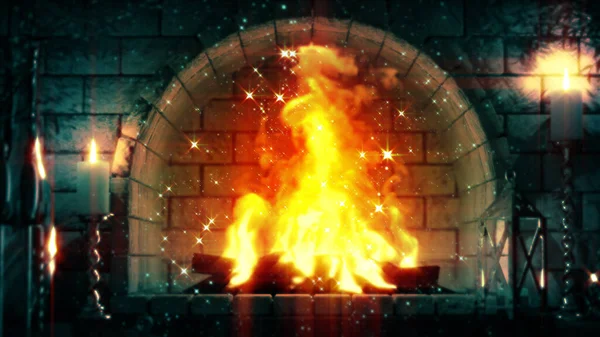 Magic Stone Hearth Flames Glowing Object Rendering — Stock Photo, Image