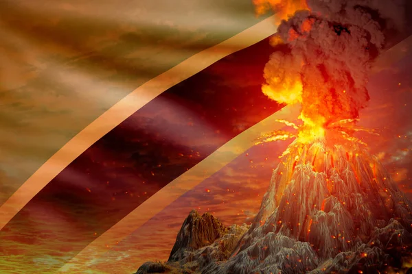 Извержение Вулкана Ночью Взрывом Фоне Флага Танзании Страдают Извержения Концепции — стоковое фото