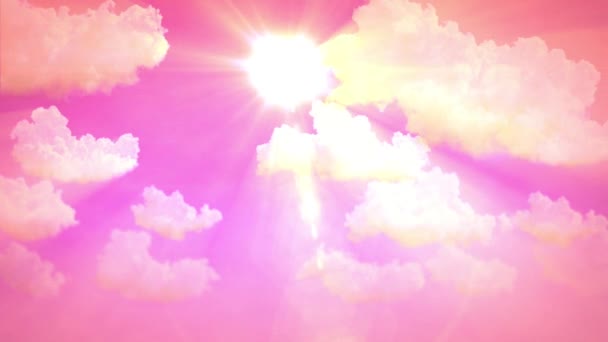 Sun Rays Cute Cumulus Clouds Sundown Backdrop — Stock Video