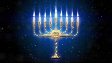 Hanukkiah lambası ve parlak mumlar tatil konsepti.