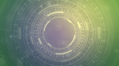 Soyut 3D çizim - hareket eden hud veya ui dairelerinin renkli yüksek teknoloji soyut arka planı, siber punk konsepti