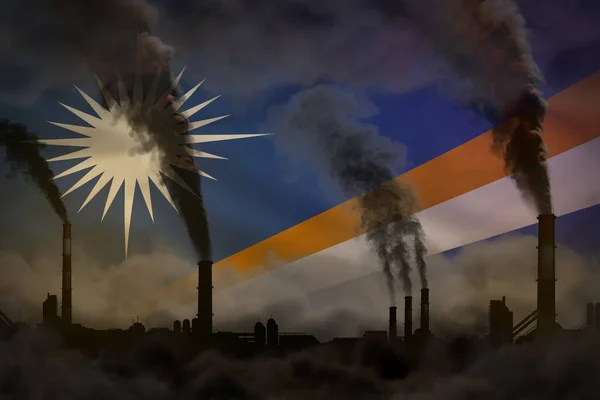 Globális Felmelegedés Koncepció Sűrű Füst Ipari Kéményekből Marshall Szigeteken Zászló — Stock Fotó