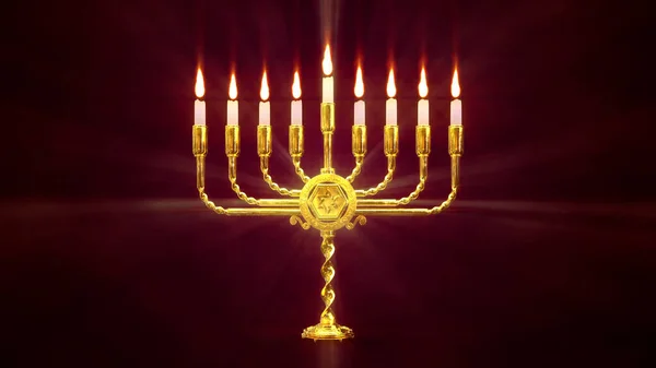 Pretty Golden Hanukkah Menora Flaming Object Illustration — Stock Photo, Image