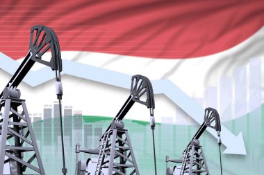 Macaristan petrol sanayii konsepti, sanayi illüstrasyonu - Macaristan bayrağı arkaplanının çizelgesini düşürmek. 3B Görüntü