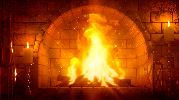 红色石柱炉火闪耀 数字物体3D插图 — 图库照片