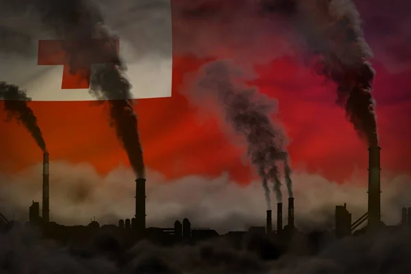 Tät Rök Fabriksledningar Tonga Flagga Global Uppvärmning Koncept Bakgrund Med — Stockfoto
