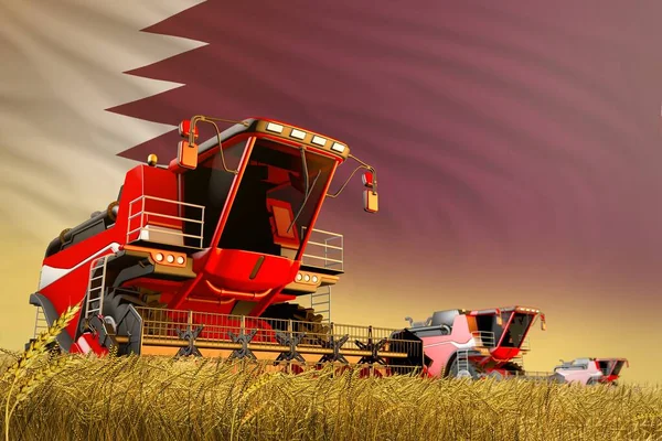 Industriële Illustratie Van Landbouw Combineren Oogstmachine Werken Graanveld Met Qatar — Stockfoto