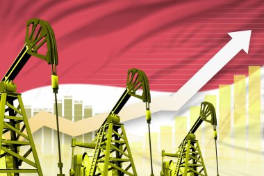 Endonezya petrol endüstrisi konsepti, Endonezya bayrağı arka planında yükselen sanayi çizelgesi. 3B Görüntü
