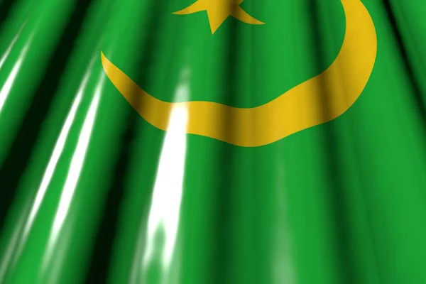 Piękny Błyszczący Wygląda Jak Plastikowa Flaga Mauretanii Dużymi Fałdami Leżą — Zdjęcie stockowe
