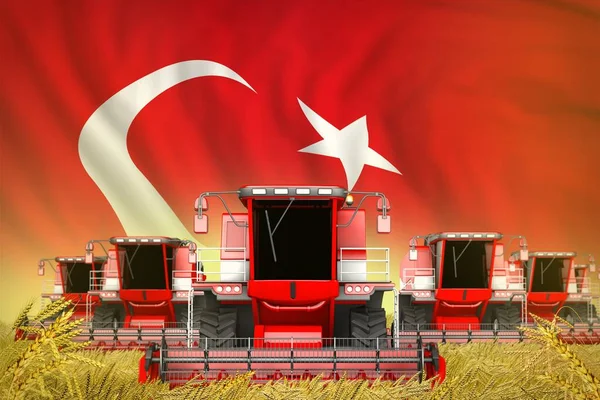 Industrielle Illustration Vieler Roter Mähdrescher Auf Dem Feld Mit Türkei — Stockfoto