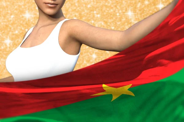 Schöne Frau Hält Burkina Faso Flagge Vor Sich Auf Dem — Stockfoto