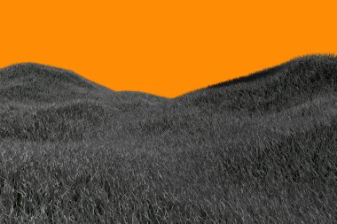 korkutucu koyu gri oldukça detaylı çimenli tepeler Cadılar Bayramı veya diğer korkunç tasarım konseptleri için turuncu arka planda izole edilmiş - nesnelerin 3 boyutlu çizimi