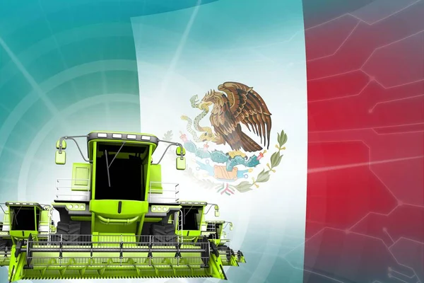 Ilustración Digital Industrial Cosechadoras Modernas Verdes Trigo Bandera México Concepto — Foto de Stock