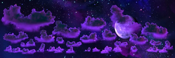 パノラマの巨大な積雲と月 Cgi性質3Dレンダリング — ストック写真