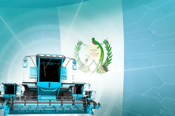 Digital Industrial Illustration Blue Modern Rural Combine Harvesters Guatemala Flag — 스톡 사진