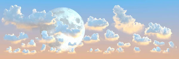 Sfondo Panorama Enormi Nubi Cumulo Luna Cgi Natura Illustrazione — Foto Stock