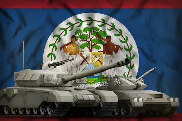 ベリーズの旗の背景にある戦車です ベリーズの戦車部隊のコンセプト 3Dイラスト — ストック写真