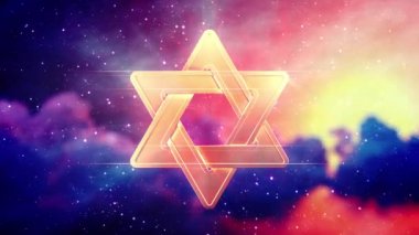 Kümülüs bulutları arka planında parlayan Magen David