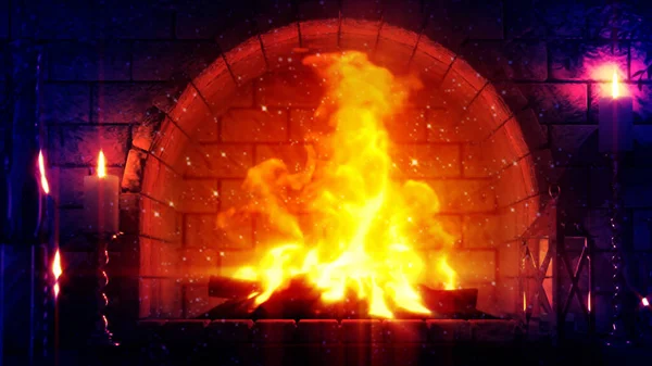 Fantasy Stone Chimney Fire Glowing Digital Object Illustration — Stock Photo, Image