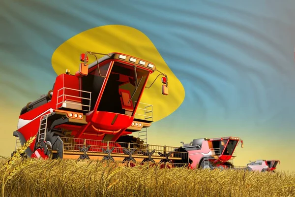 Průmyslová Ilustrace Zemědělského Kombajnu Pracujícího Pšeničném Poli Pozadím Vlajky Palau — Stock fotografie