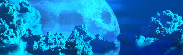 Фон Панорамные Огромные Кучевые Облака Луна Концепция Рендеринга Природы — стоковое фото