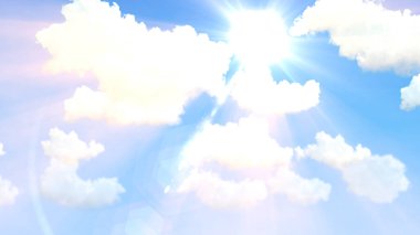 Sevimli renkli kümülüs bulutları günbatımı arkaplanı, cgi soyut üç boyutlu illüstrasyon