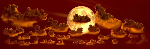 大きな雲と月のパノラマ Cg自然3Dレンダリング — ストック写真