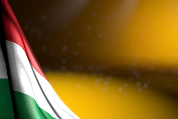 Wspaniałe Zdjęcie Węgierskiej Flagi Wiszącej Przekątnej Żółtym Miękkim Ostrością Pustym — Zdjęcie stockowe