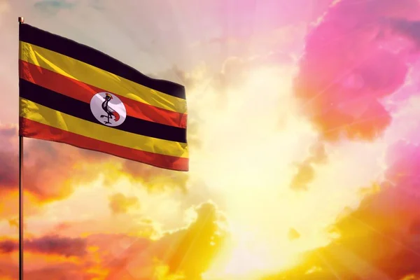 Flatternde Uganda Flagge Der Linken Oberen Ecke Attrappe Mit Dem — Stockfoto