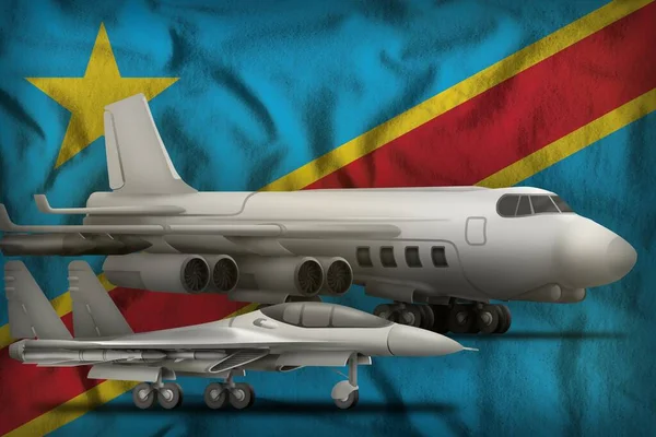 air forces on the Democratic Republic of Congo flag background. Democratic Republic of Congo air forces concept. 3d Illustration