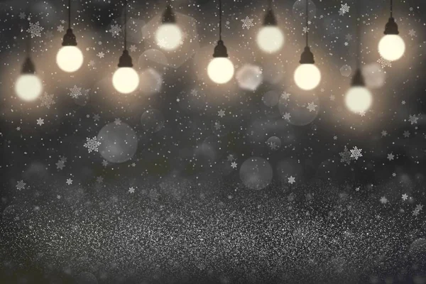 Prachtige Glanzende Abstracte Achtergrond Glitter Lichten Met Gloeilampen Vallende Sneeuw — Stockfoto