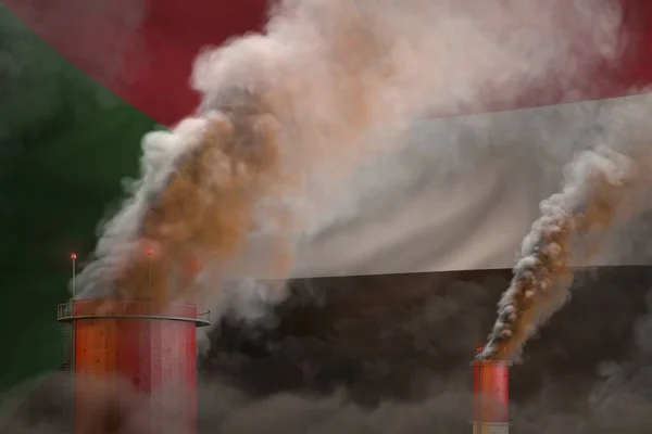 Denso Humo Tuberías Plantas Bandera Sudán Concepto Calentamiento Global Fondo — Foto de Stock